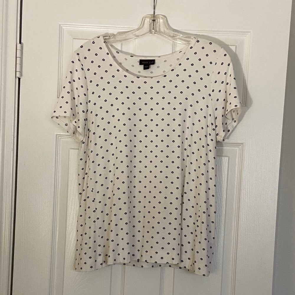 J. Jill White and Black Polka Dot Short Sleeve Tee